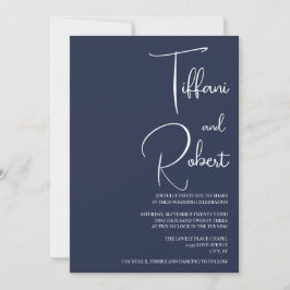 Navy Blue Modern Minimalist Wedding  Kaart