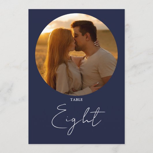 Navy Blue Modern Minimalistisch Script Tafelnummer (Voorkant)