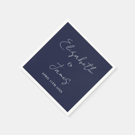 Navy Blue Modern Minimalistisch Script Wedding Servet (Hoek)