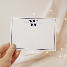 Navy Blue Modern Monogram Paar Stationery