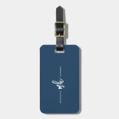 Navy Blue Modern Monogram Script Initialen Bagagelabel (Voorkant verticaal)