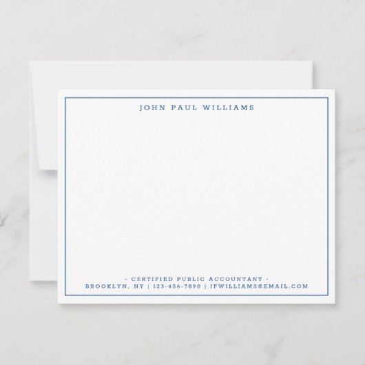 Navy Blue Modern Professional Thin Border Notitiekaartje (Voorkant)