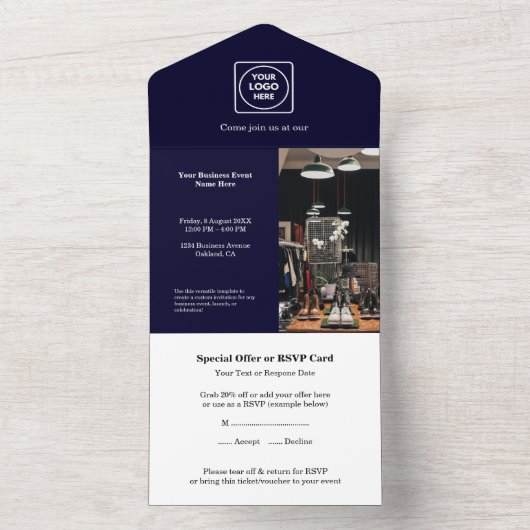Navy Blue Modern | Professioneel bedrijf All In One Uitnodiging (Binnen)
