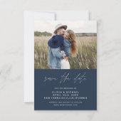 Navy Blue Modern Save the Date Photo (Dos)