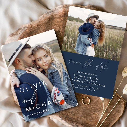 Navy Blue Modern Save the Date Photo