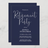 Navy Blue Modern Script Pensioen Partij Kaart (Voorkant / Achterkant)