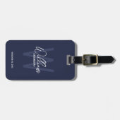 Navy Blue Modern Script Personalized Groomsmen Bagagelabel (Voorkant horizontaal)