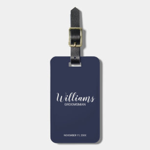 Navy Blue Modern Script Personalized Groomsmen Bagagelabel