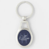 Navy Blue Modern Script Personalized Groomsmen Sleutelhanger (Voorkant)