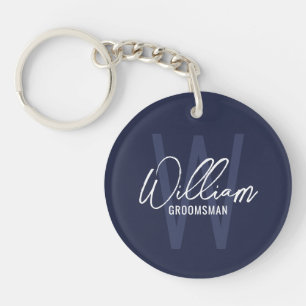 Navy Blue Modern Script Personalized Groomsmen Sleutelhanger