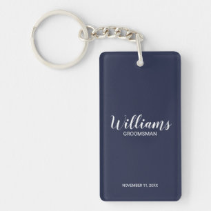 Navy Blue Modern Script Personalized Groomsmen Sleutelhanger