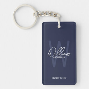 Navy Blue Modern Script Personalized Groomsmen Sleutelhanger
