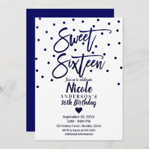 Navy Blue Modern Script Sweet 16 Zestien Kaart