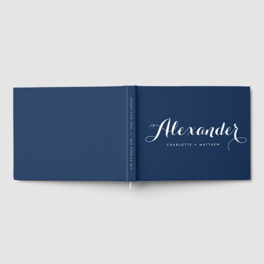 Navy Blue Modern Script Wedding Guestbook Gastenboek (Volledig)