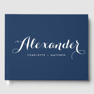 Navy Blue Modern Script Wedding Guestbook Gastenboek