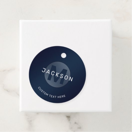 Navy blue modern simpel gepersonaliseerd monogram bedankjes labels (In situ)