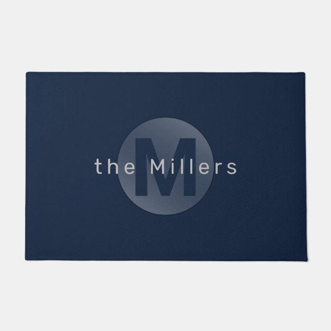 Navy blue modern simpel gepersonaliseerd monogram  deurmat (Voorkant)