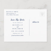 Navy Blue Modern Simple Script Save the Date Aankondigingskaart (Achterkant)
