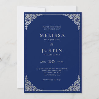 Navy Blue Modern Simplistic Wedding Invitation Kaart