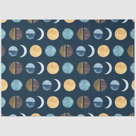 Navy Blue Modern Sun n Moon Abstracte ontkoppeling Tissuepapier (Voorkant)