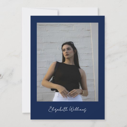 Navy Blue Modern Thirty Photo Birthday Party Kaart (Achterkant)