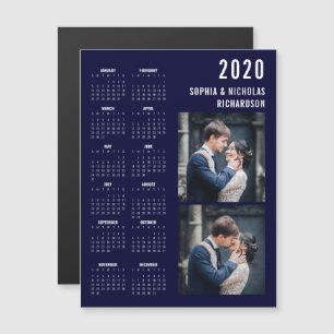 Navy Blue Modern Two Photo 2020 Calendar Magnet Magnetische Uitnodiging