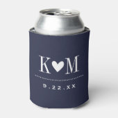 Navy Blue Modern Wedding Monogram Blikjeskoeler (Blikje Voorkant)