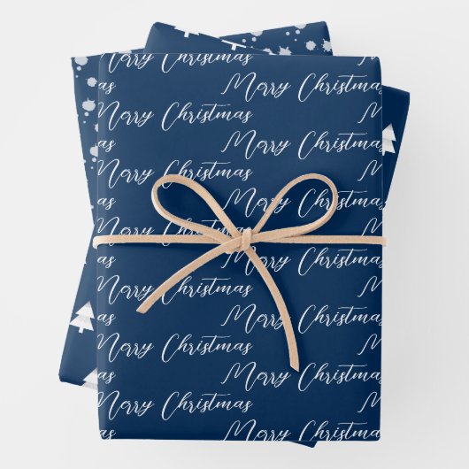 Navy Blue & Modern White Kerstboom Inpakpapier Vel (In situ)