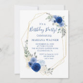 Navy Blue Moderne Floral Invitation de fête d'anni (Devant)