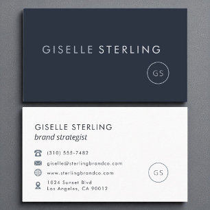 Navy Blue Moderne Minimalistische Monogram Luxe Visitekaartje