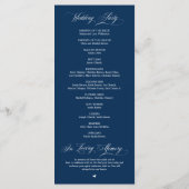 Navy Blue Moderne Script All-in-One Trouwkaart Programma (Achterkant)