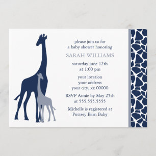 Navy Blue Mom en Baby Giraffe Baby shower Kaart