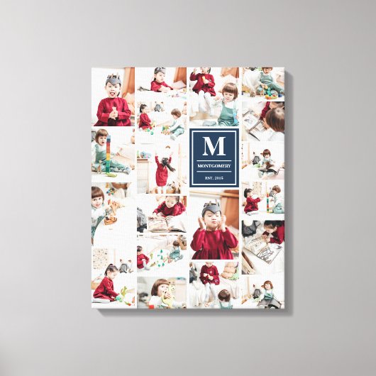 Navy Blue Monogram 19 Afbeeldingen Fotocollage Canvas Afdruk (Voorkant)