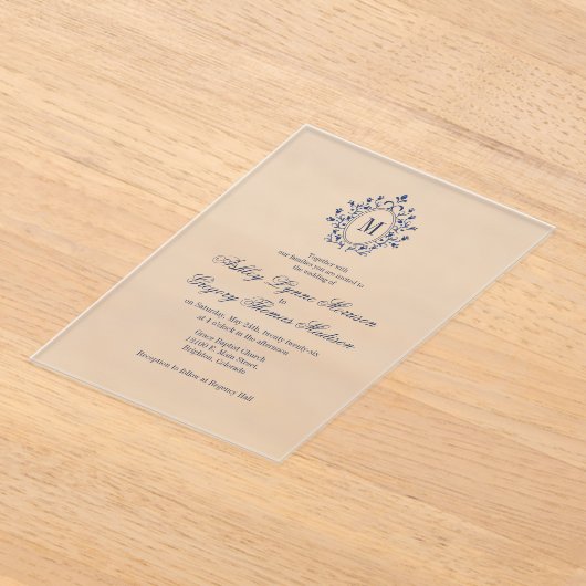 Navy Blue Monogram Acrylic Wedding Invitation (Poser)