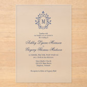 Navy Blue Monogram Acrylic Wedding Invitation (Recto)