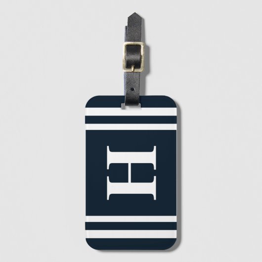 Navy Blue Monogram Bagagelabel (Voorkant (verticaal))