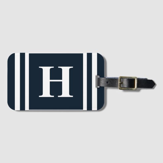 Navy Blue Monogram Bagagelabel (Voorkant (horizontaal))