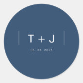 Navy Blue Monogram Dubbele Lijn Trouwen Sticker (Voorkant)