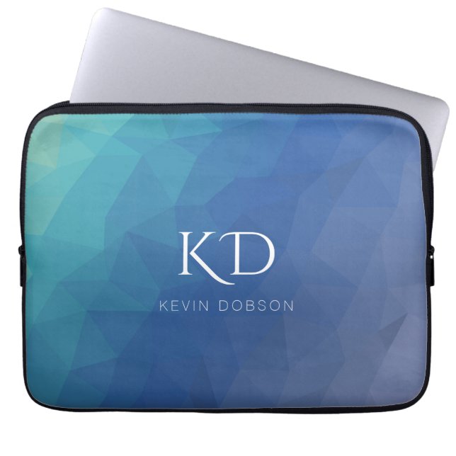 Navy Blue Monogram en Simple Name Laptop Sleeve (Voorkant)