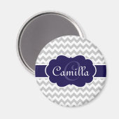 Navy Blue Monogram Gray Chevron Pattern Magneet (Voorkant / Achterkant)
