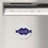 Navy Blue Monogram Gray Chevron Pattern Magneet (Insitu (Vaatwasser))