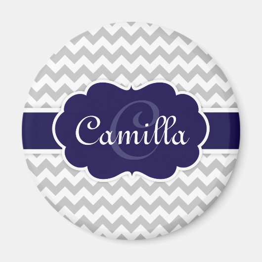 Navy Blue Monogram Gray Chevron Pattern Magneet (Voorkant)