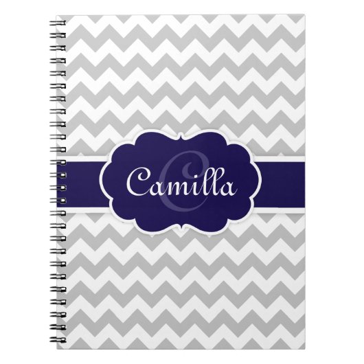 Navy Blue Monogram Gray Chevron Pattern Notitieboek (Voorkant)