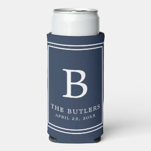 Navy Blue Monogram Huwelijk Seltzer Koelbox