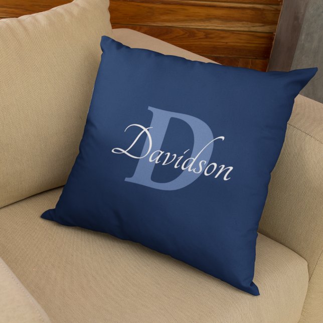 Navy Blue Monogram Initiaal Familienaam Home Decor Kussen (Creator heeft geüpload)