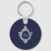 Navy Blue Monogram Initiaal in   Crest Sleutelhanger (Achterkant)