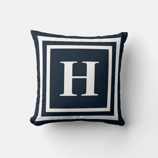 Navy Blue Monogram Kussen (Voorkant)
