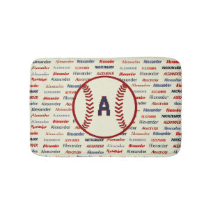 Navy Blue Monogram Naam Gifts for Kids baseball Badmat