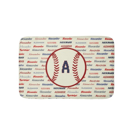 Navy Blue Monogram Naam Gifts for Kids baseball Badmat (Voorkant)