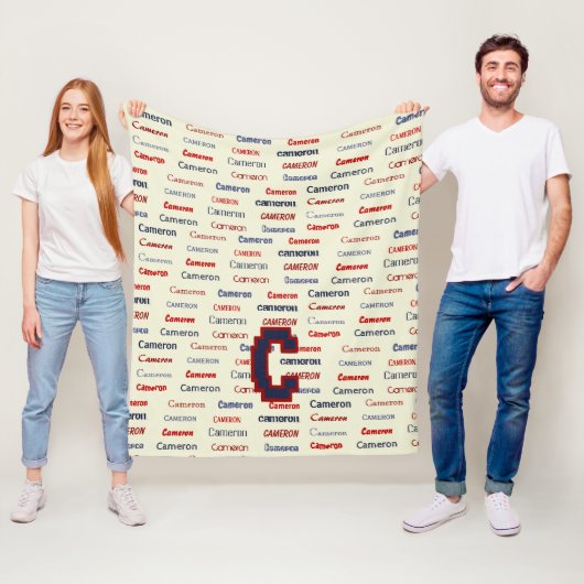 Navy Blue Monogram Naam Gifts for Kids Bedding Fleece Deken (In situ)